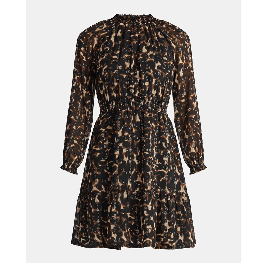 TIME & TRU Smocked Mini Dress Size XXXL (22W) Brown Leopard Animal Print 3XL NWT